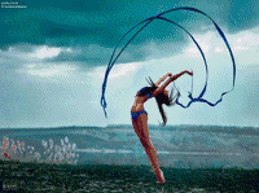 Ленты - купальник, красиво, вода, стройная, ленты, гимнастика - предпросмотр