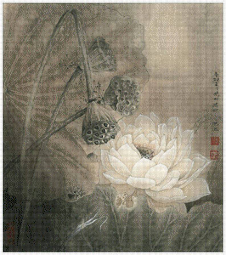 Китайская живопись - кувшинка, цветок, живопись, китайская - предпросмотр