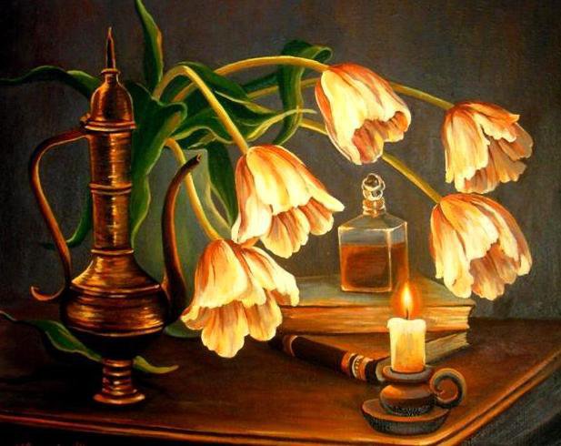 Свеча - цветы, свеча, кувшин - оригинал