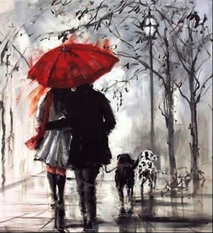 Пара под зонтом - пара, дождь, зонт - оригинал