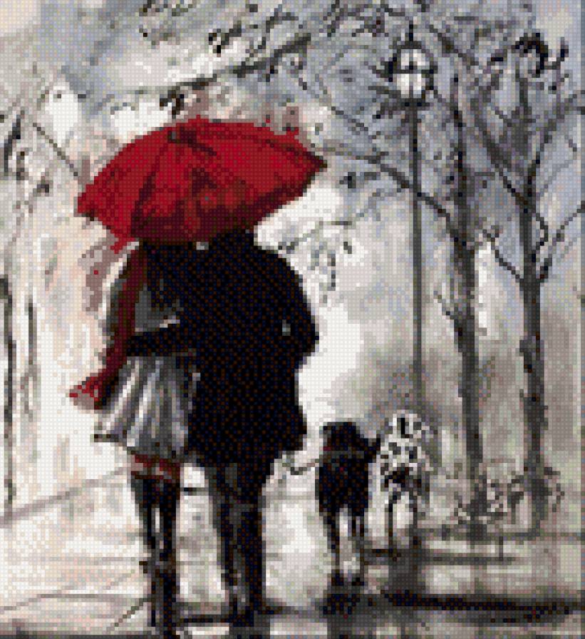 Пара под зонтом - зонт, пара, дождь - предпросмотр