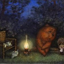 Схема вышивки «Ёжик и медвежонк пьют чай»
