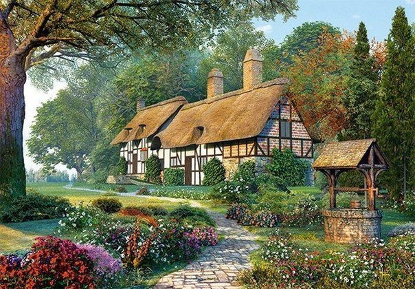 №1070228 - дом, пейзаж, картина, лето - оригинал