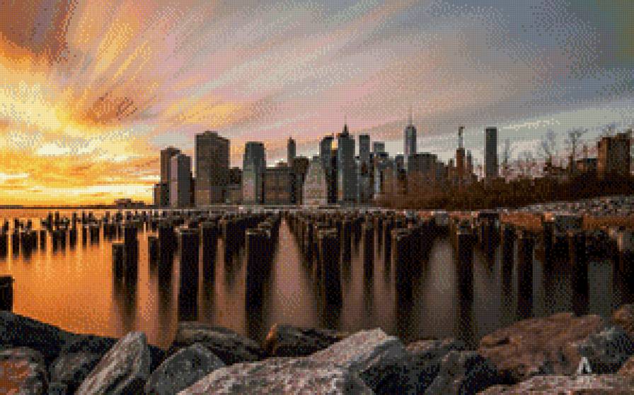 Нью-Йорк - закат залив город небо - предпросмотр