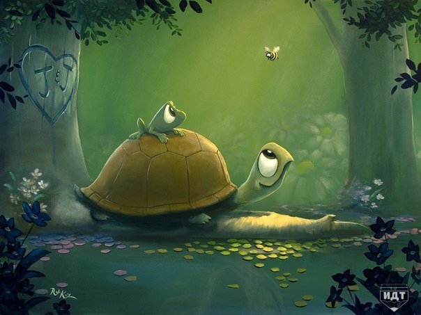 Черепашка с лягушкой - животные, мультяшки - оригинал