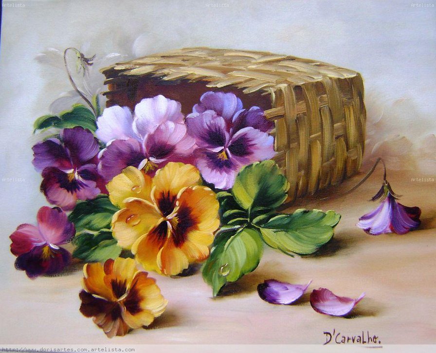 виола в корзине - цветы, картина - оригинал