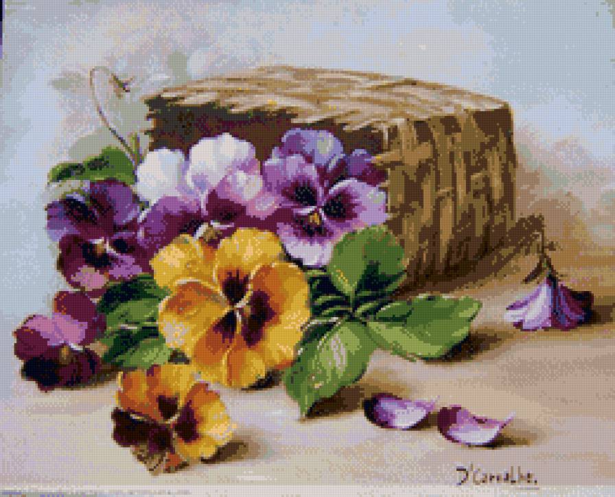 виола в корзине - картина, цветы - предпросмотр