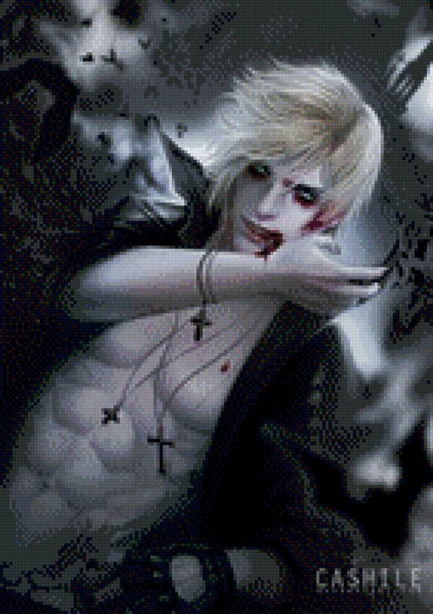 вампир - арт, белые волосы - предпросмотр