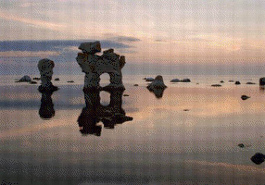 Руины в море - море, замок, швеция, готланд, пейзаж, закат, руины - предпросмотр