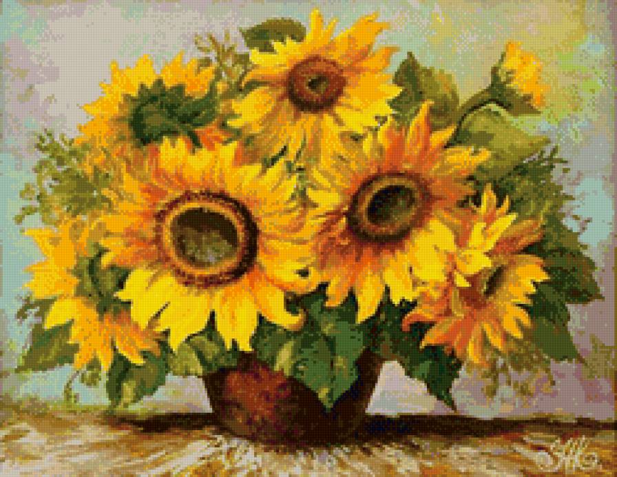 букет - подсолнухи в вазе - предпросмотр