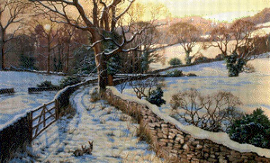 Снег и зайцы - природа, зима, пейзаж, снег - предпросмотр