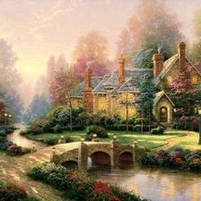 Схема вышивки «пейзаж с мостом и беседкой»