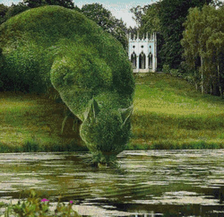 Топиари 1 - река, куст, лужайка, беседка, кошка - предпросмотр