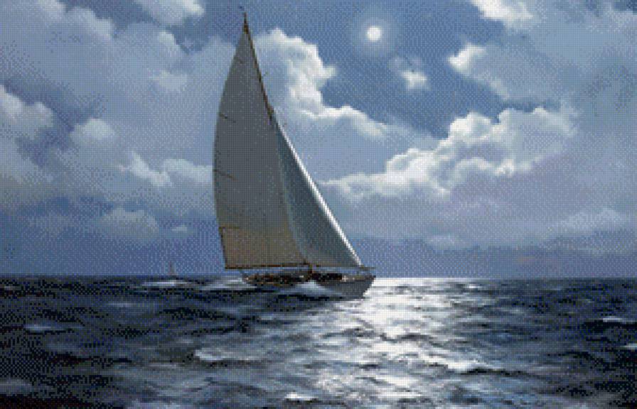 Белеет парус.... - море, парус, парусник, ночь, луна - предпросмотр