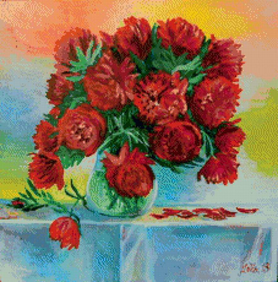 Пионы - искусство, картина, живопись, цветы - предпросмотр