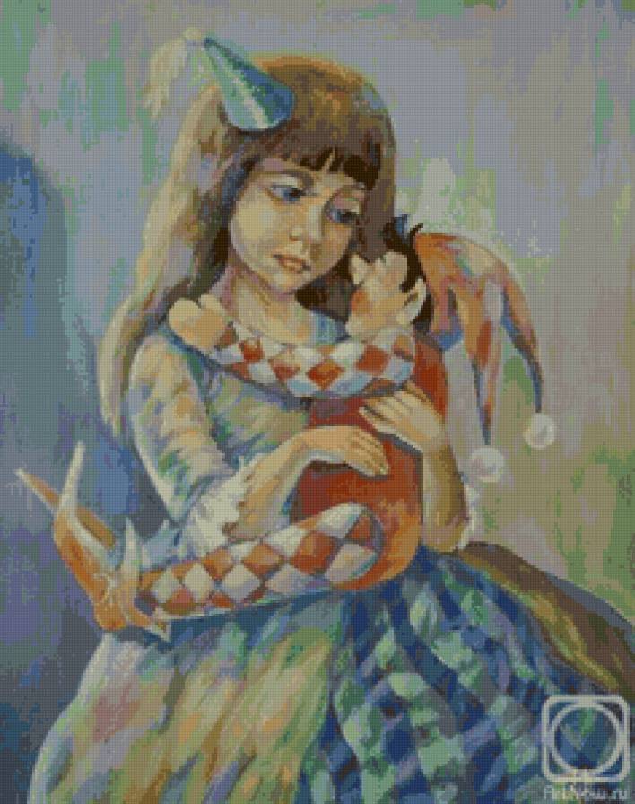 Панина Кира. Мой любимый клоун - клоун, дети, люди, картина, живопись - предпросмотр