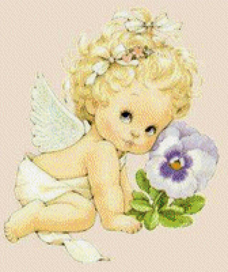 Ангелочек с фиалкой - предпросмотр