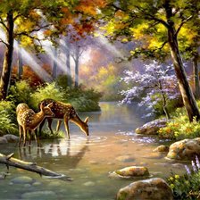 Схема вышивки «Олени у ручья»