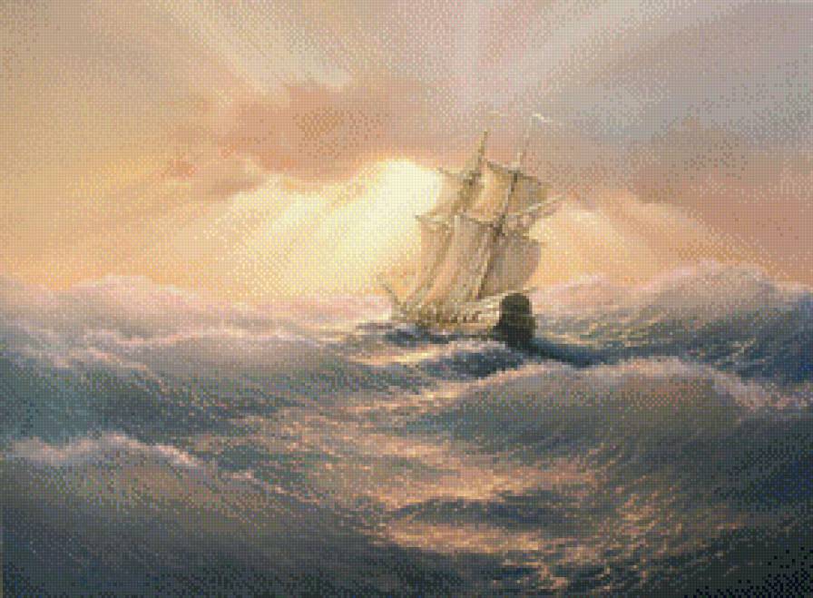 Парусник - корабль, шторм, море - предпросмотр