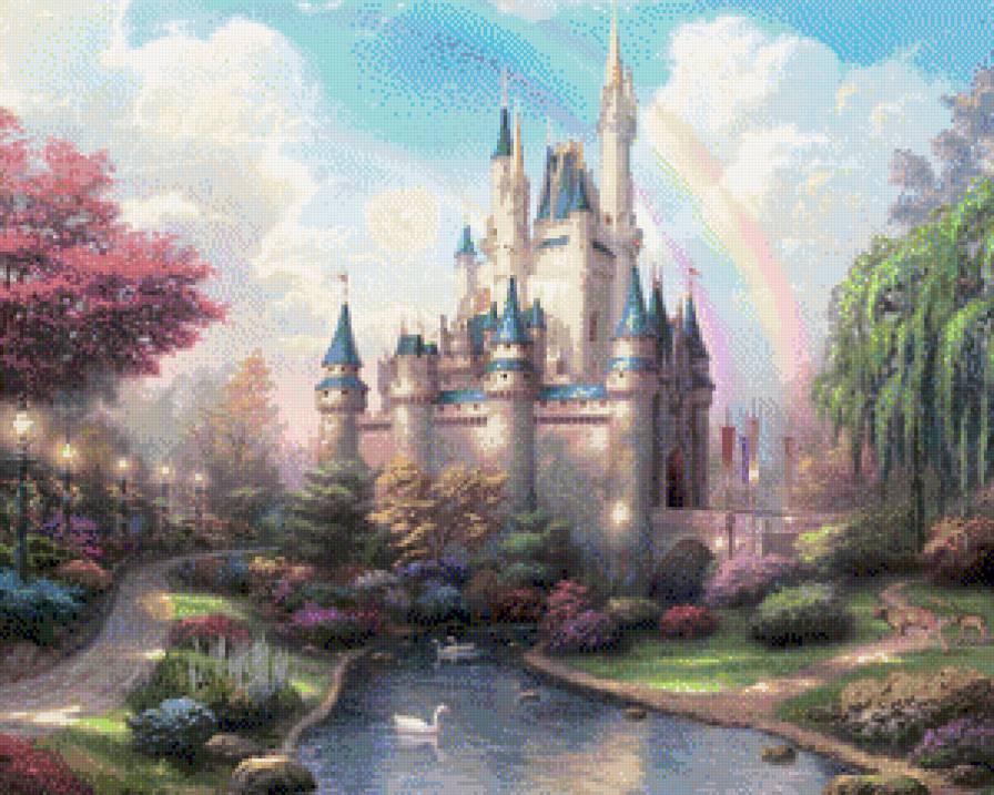 замок - мост, дом, деревья, вода, красота - предпросмотр