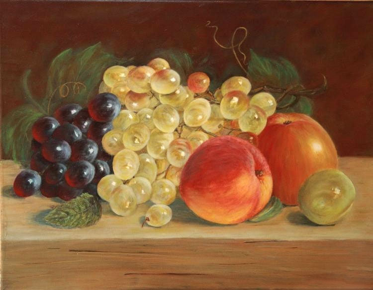 Натюрморт - натюрморт, вино, персик, виноград - оригинал