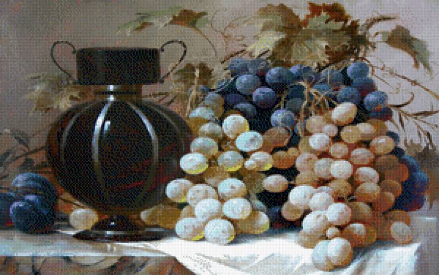 Натюрморт - натюрморт, персик, вино, виноград - предпросмотр