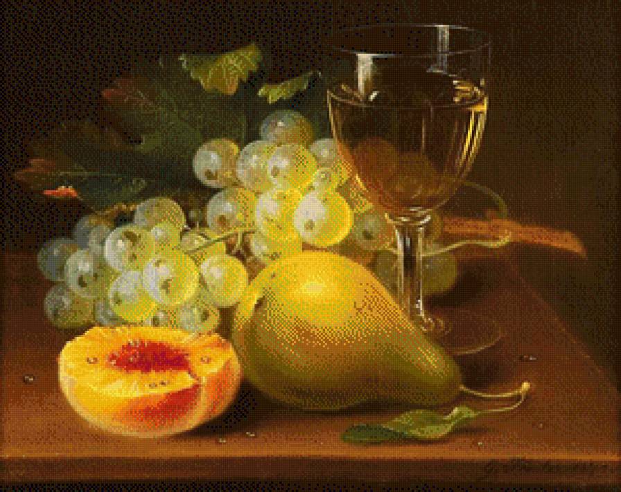 Натюрморт - вино, персик, виноград, натюрморт - предпросмотр