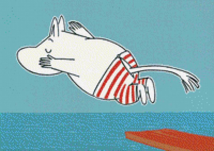 Мумми-тролль ныряет - мумми, мумми-тролль, плавание, moomin - предпросмотр
