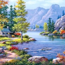 Схема вышивки «Пейзаж у озера»