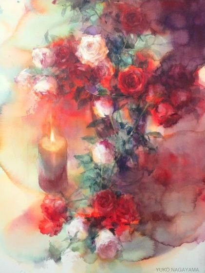 Натюрморт - роза, свеча - оригинал