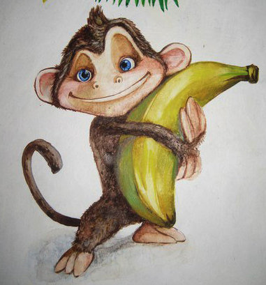 Обезьянка с бананом - обезьянка, 2016 - оригинал