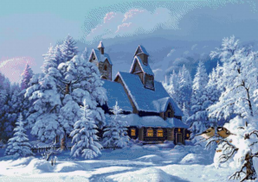 Зимний дом - зима, синицы, дом - предпросмотр