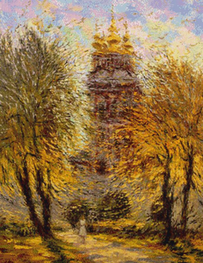 Два дерева Валерия Рубаненко - храм, деревья, осень, девушка - предпросмотр