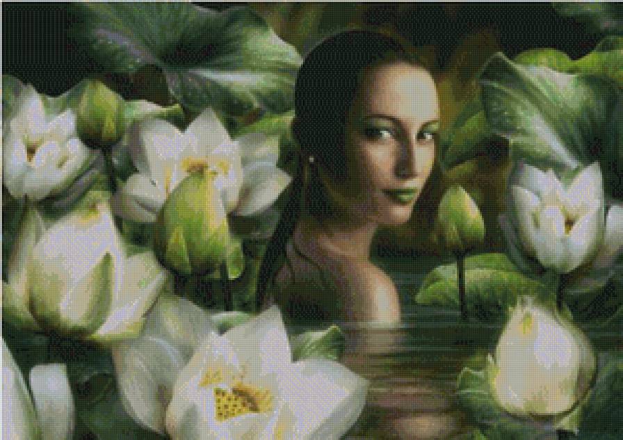 Девушка в лотосах - озеро, природа, лотосы, девушка - предпросмотр