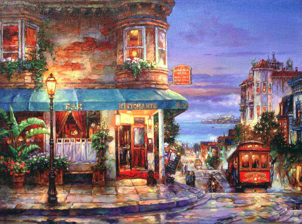 город - городской пейзаж, картина, город, живопись, улица, люди - оригинал