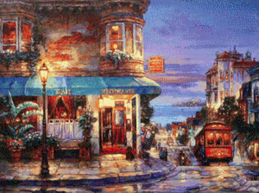 город - город, городской пейзаж, картина, живопись, улица, люди - предпросмотр