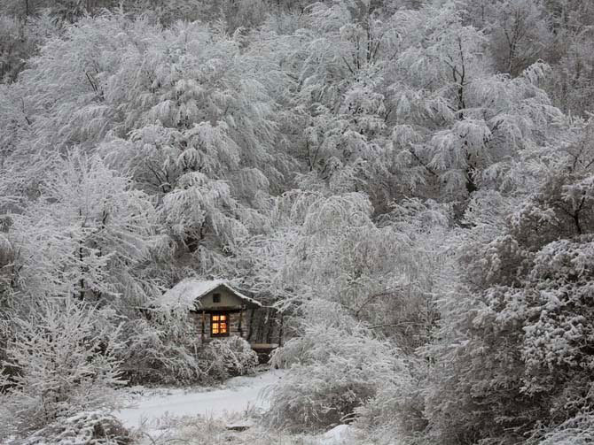 Домик в зимнем лесу - зима, лес - оригинал