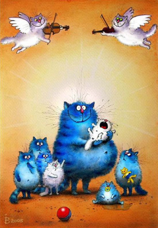 Папашка - синий кот, котята, коты, юмор - оригинал