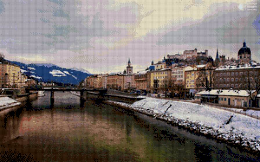 Город - снег, город, дома, река - предпросмотр