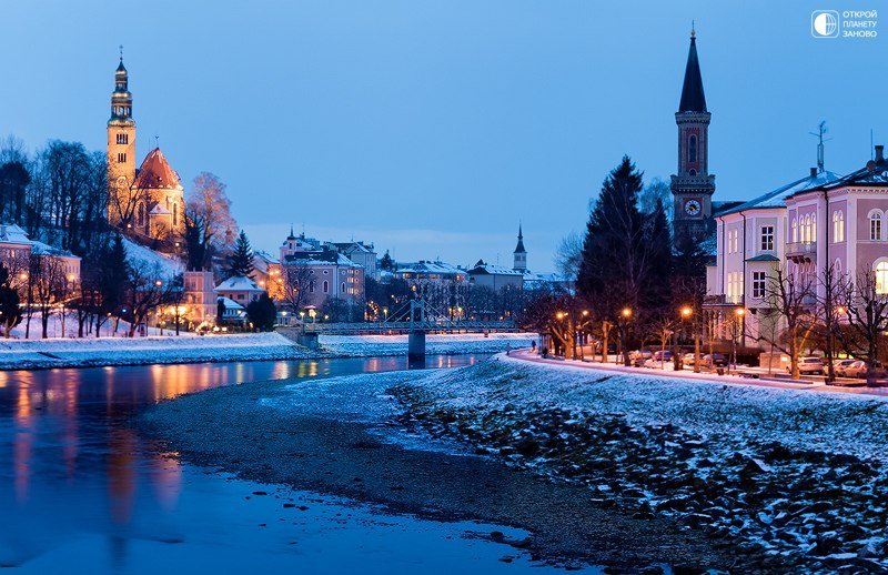 Вечерний город - город, снег, река - оригинал