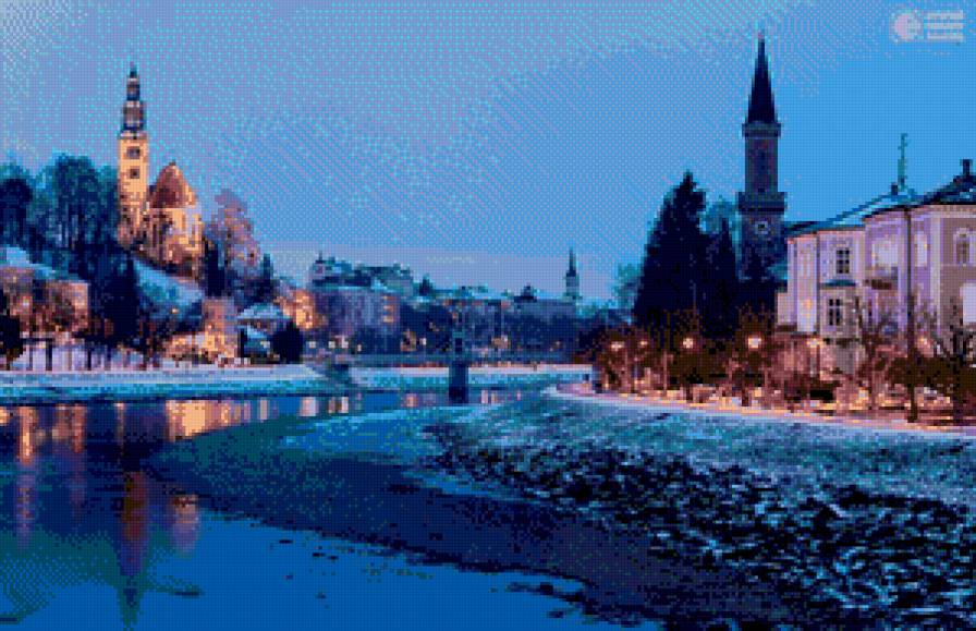 Вечерний город - снег, река, город - предпросмотр