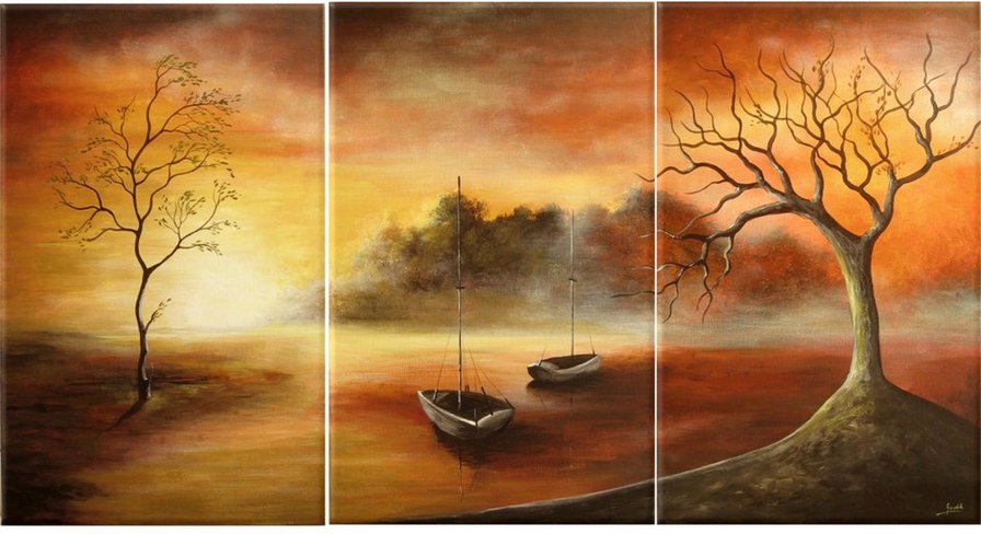 Одиночество - пейзаж, лодка, вечер - оригинал