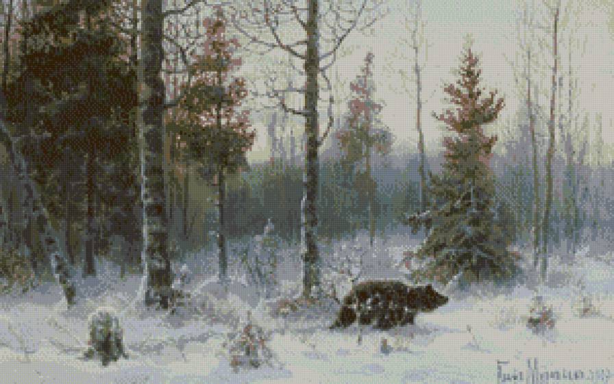 В лесу - лес, звери, медведь., зима - предпросмотр