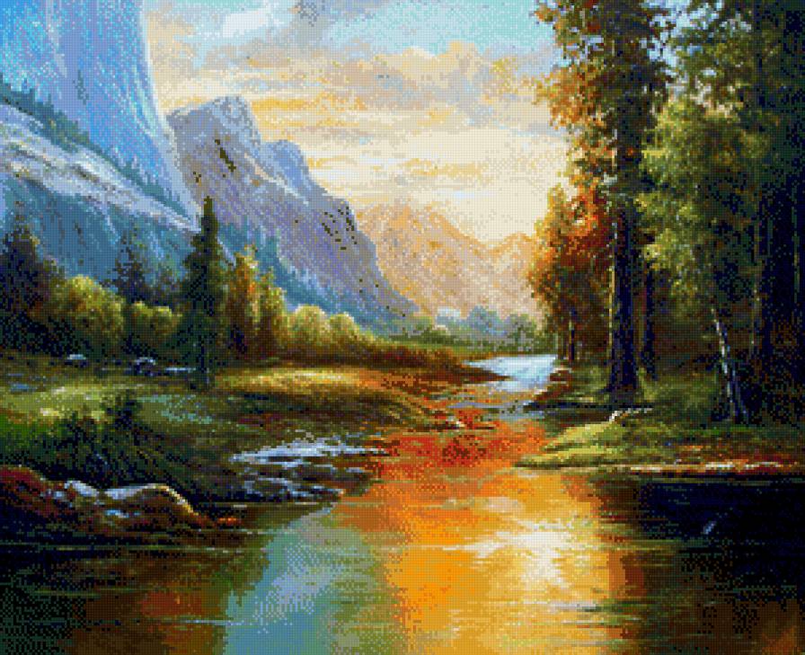 Пейзаж Южной Кореии - деревья, лес, река - предпросмотр