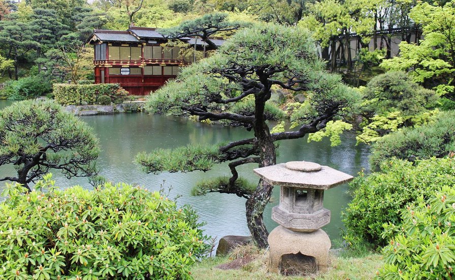 Ботанический сад - деревья, речка, домик - оригинал