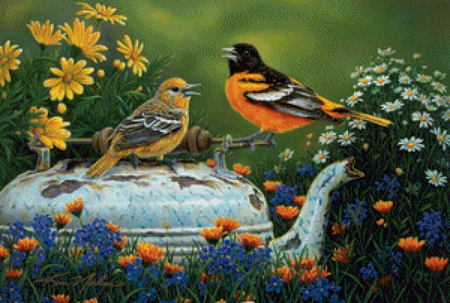 Две птички на старом чайнике - предпросмотр