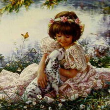 Схема вышивки «Девочка с щенком»