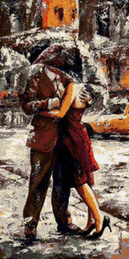 пара под зонтом.Масло Холст - предпросмотр