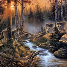 Схема вышивки «волки в лесу»