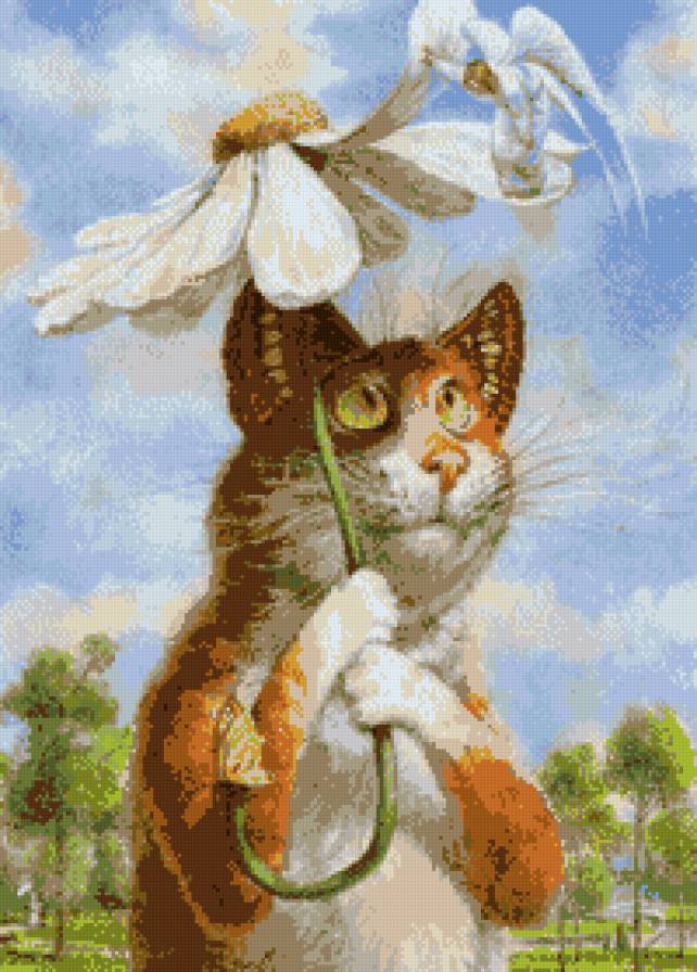 кот с цветком - предпросмотр